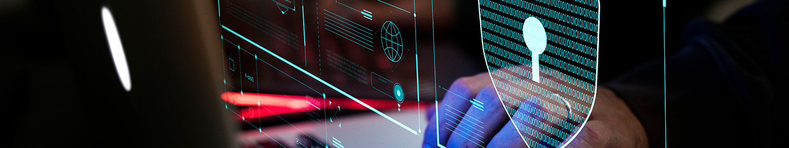 Cyber inspired lock over a modern keyboard representing the Cybersecurity Maturity Model Certification